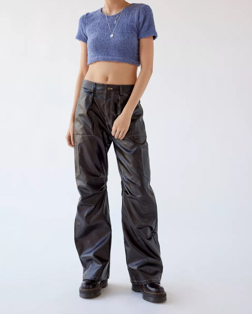 Urban Outfitters Lioness Black Miami Vice Faux Leather Baggy Cargo Pants Size S